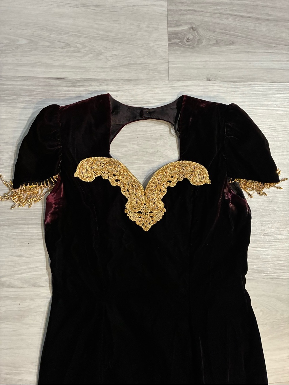 Speed Brand Vintage 80s Black Velvet Gold Beaded Party Prom dress - Picture 4 of 16